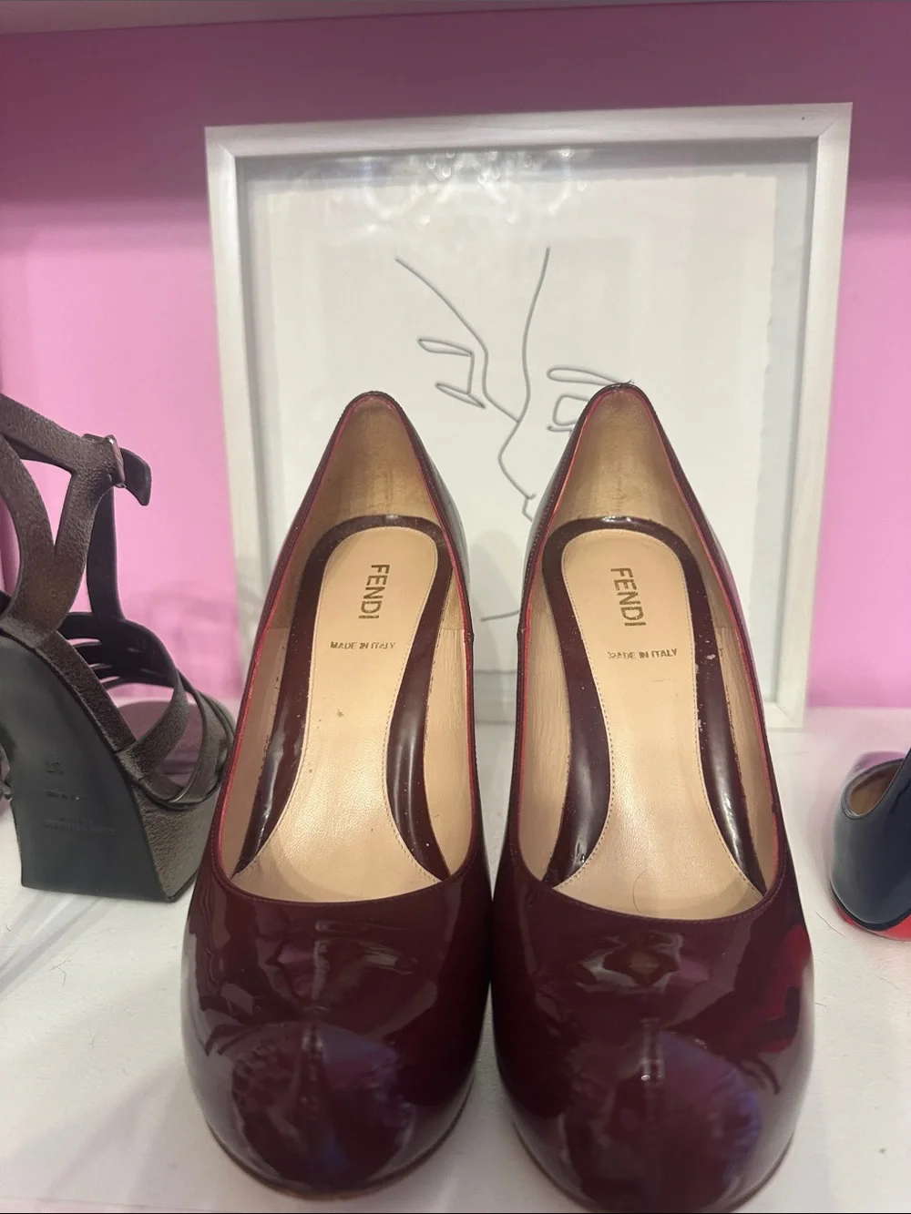 Fendi Burgundy Patent Leather Round-Toe Pumps